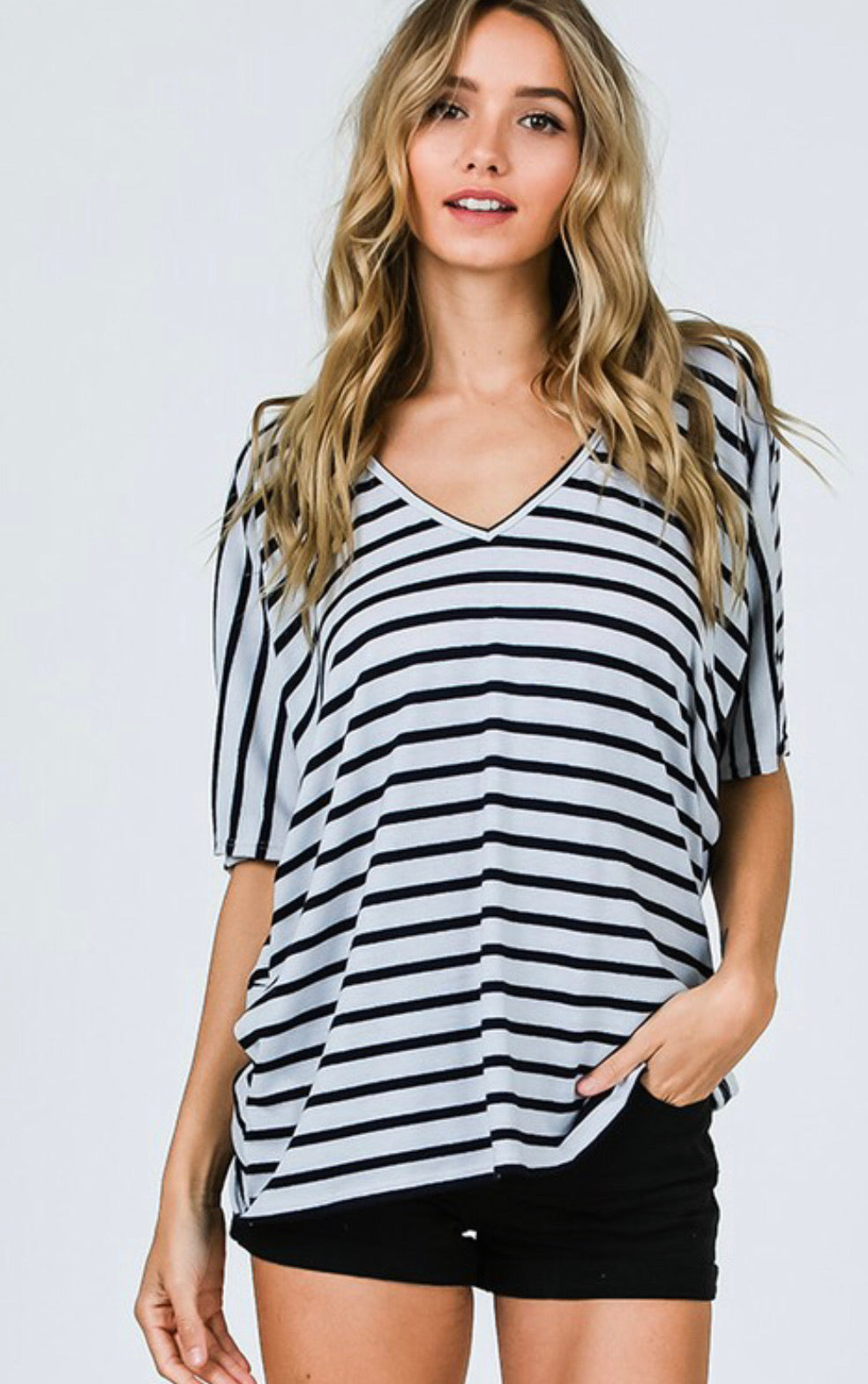 Stripe V-Neck Twist Back Top