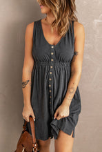 Load image into Gallery viewer, Grey button down sleevless high waist mini dress
