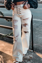 Load image into Gallery viewer, White washed distressed high waisted button up jeans
