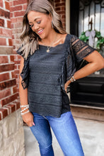 Load image into Gallery viewer, Black cascading ruffle blouse
