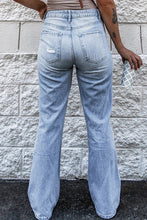 Load image into Gallery viewer, Light blue wide legs high waisted distressed jeans
