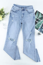 Load image into Gallery viewer, Light blue wide legs high waisted distressed jeans
