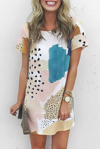 Leopard splicing color block dress