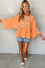 Load image into Gallery viewer, Orange floral kimono sleeves
