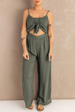 Load image into Gallery viewer, Green/Grey knotted hollow out jumpsuit
