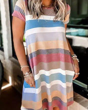 Load image into Gallery viewer, Multicolor stripe T-shirt dress
