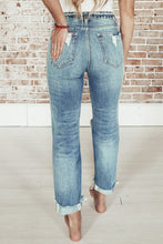 Load image into Gallery viewer, Distressed straight leg high waisted jeans - sky blue

