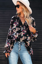 Load image into Gallery viewer, Black floral long sleeve blouse
