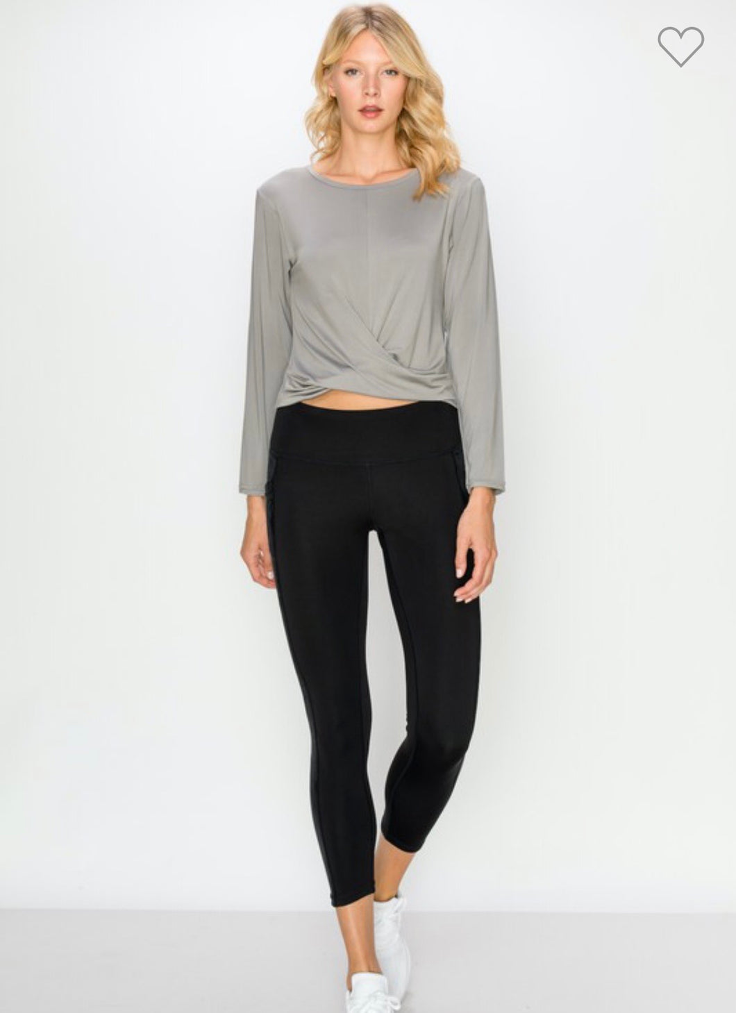 Gray Cropped Long Sleeve Front Twist Shirt