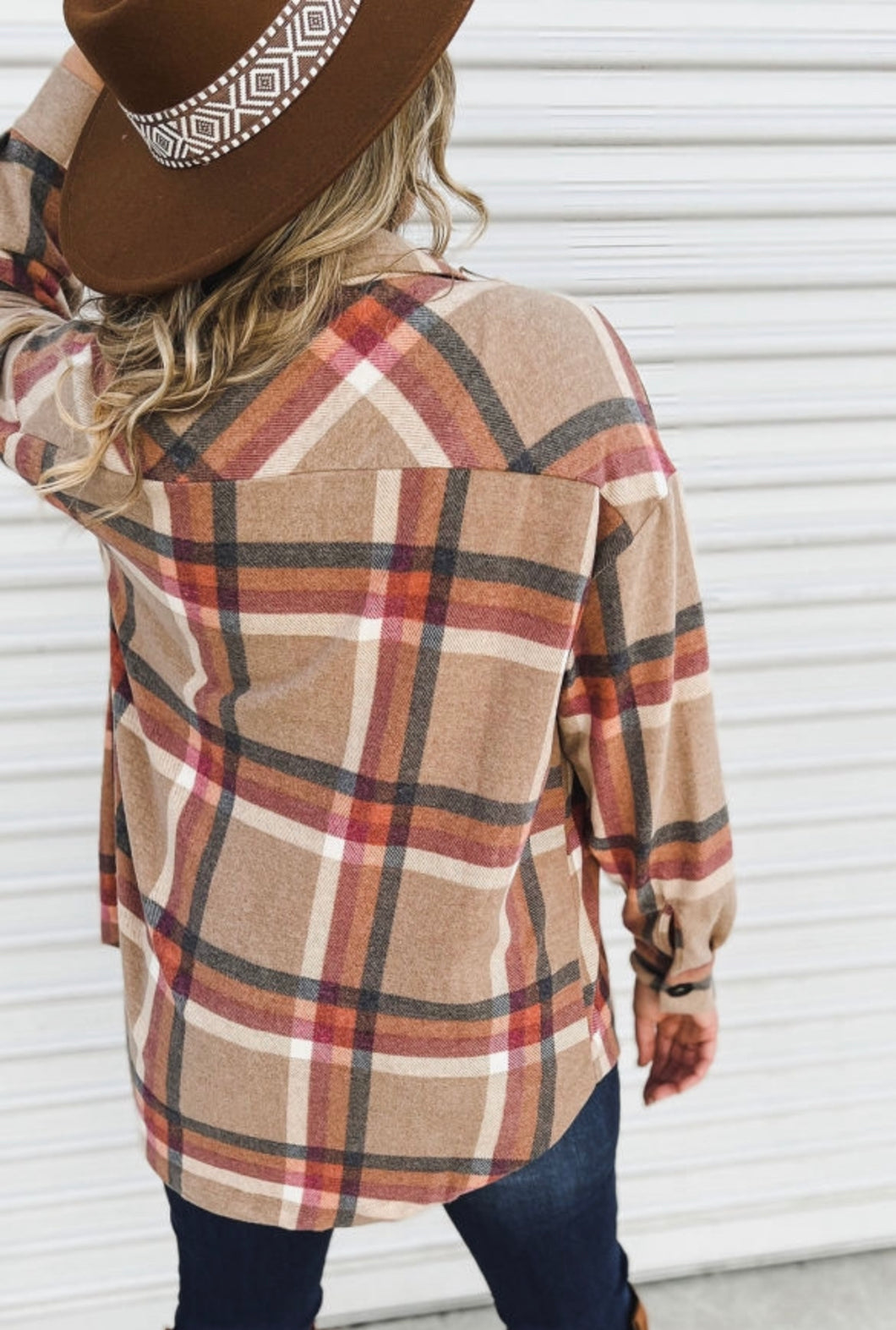 Khaki & red plaid shacket