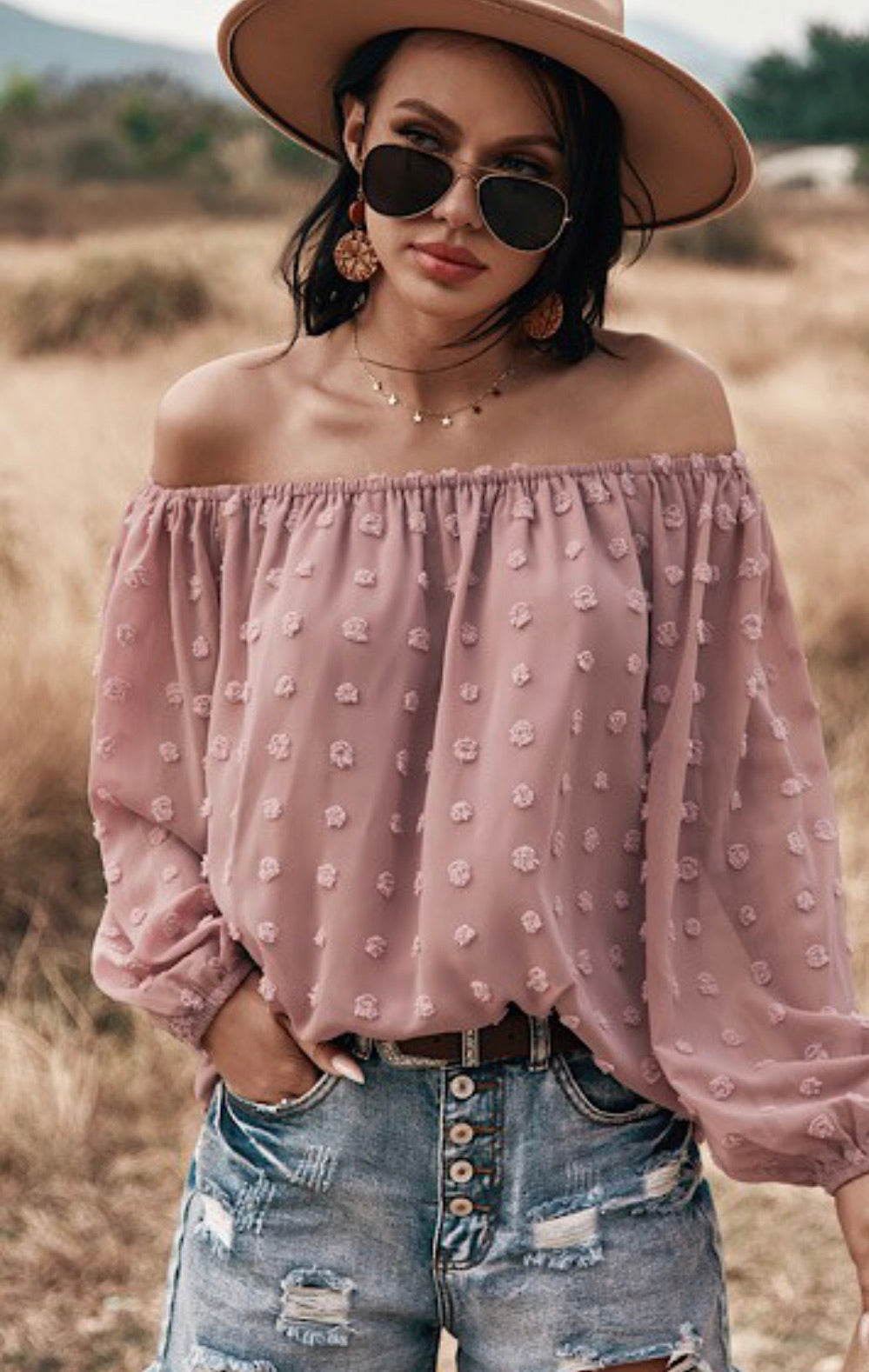 Off shoulder dotted top