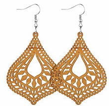 Load image into Gallery viewer, Teardrop design geometric wooden earrings
