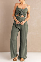 Load image into Gallery viewer, Green/Grey knotted hollow out jumpsuit
