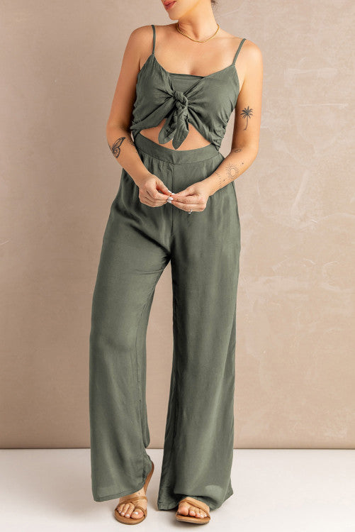 Green/Grey knotted hollow out jumpsuit