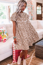 Load image into Gallery viewer, Khaki leopard ruffled sleeve shift mini dress
