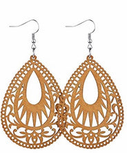 Load image into Gallery viewer, Teardrop swirls wooden earrings
