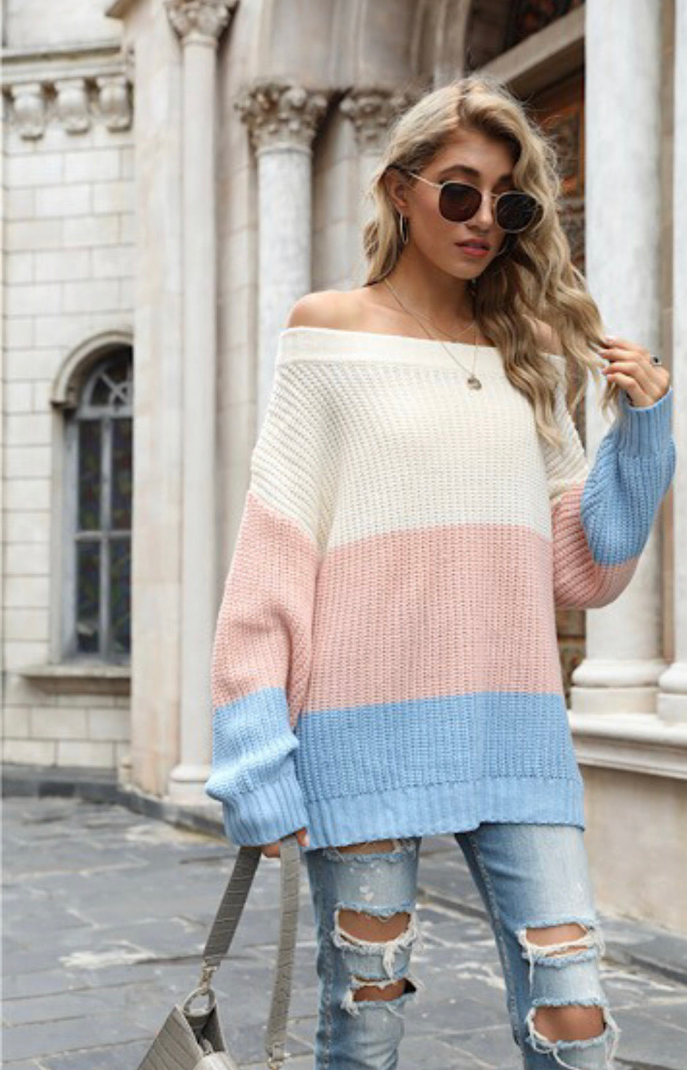 Pastel striped oversized sweater