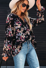 Load image into Gallery viewer, Black floral long sleeve blouse
