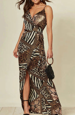 Animal print wrap dress spaghetti straps