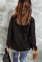 Load image into Gallery viewer, Black ripped lightweight denim jacket
