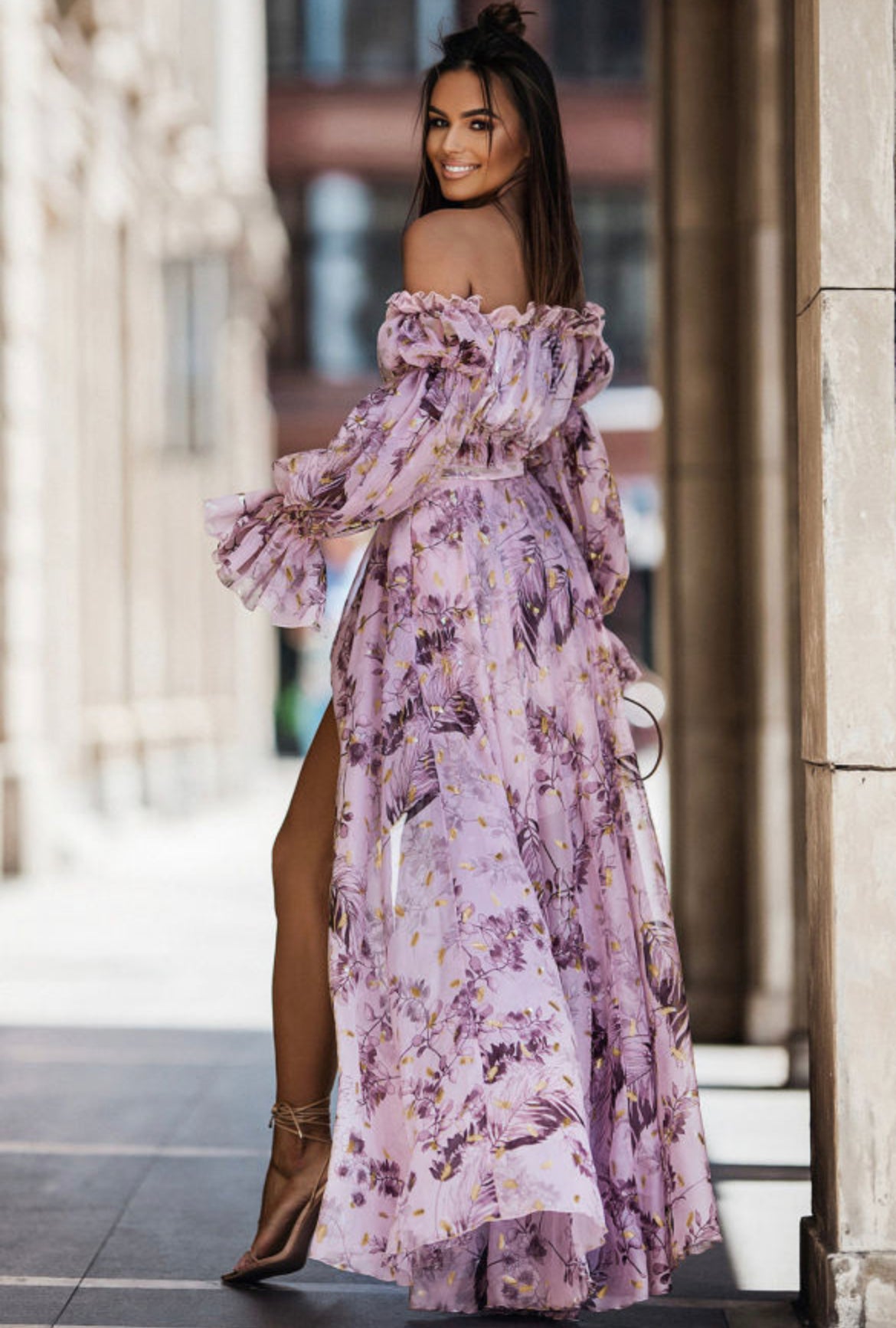 Purple floral off the shoulder maxi dress – Brooke Ann's Boutique