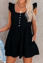 Load image into Gallery viewer, Black flutter shoulder pocketed babydoll romper
